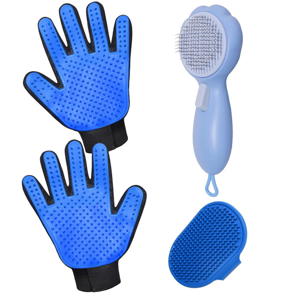GJEASE Self-Cleaning Cat Grooming Glove Brush - Slicker Pet Brush for Short and Long Haired Pets, Removes Loose Hair.