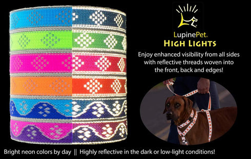 Lupine Reflective Dog Leash - 6-foot by 1/2" wide in Green Diamond