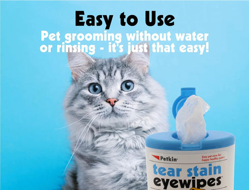 Petkin Pet Eye Wipes - 30 Moist Wipes for Gentle Eye Cleaning, Remove Dirt, Discharge & Tear Stains for Dogs & Cats