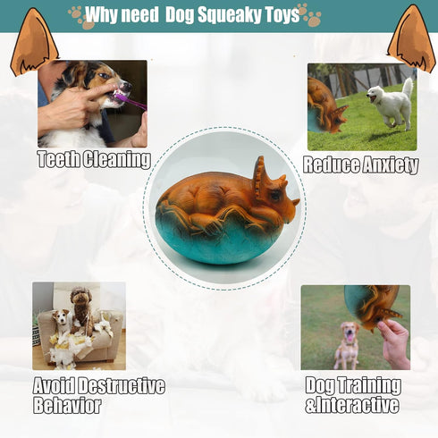 Squeaky Latex Dog Toys, Cute Dinosaur Egg Chew Toys for Training and Fetch, 5.5inch for Small Medium Large Dogs