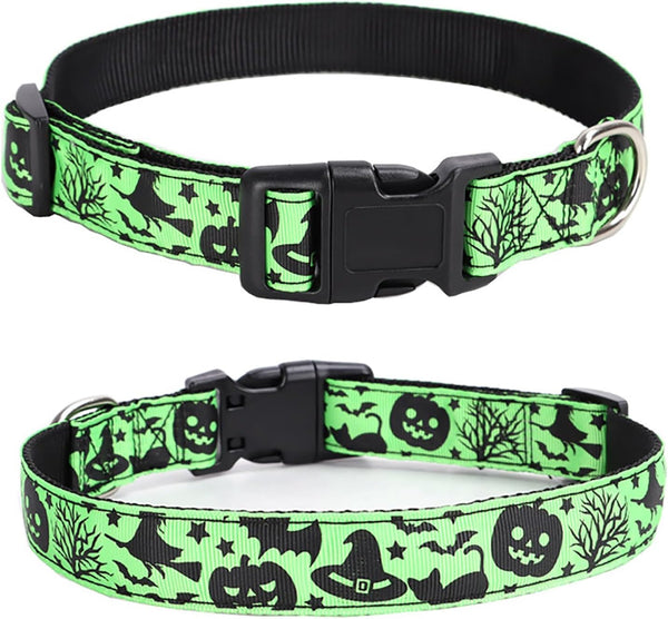 Halloween Dog Collar - Adjustable for Small Medium Large Dogs - Pumpkin Bat Ghost Pattern