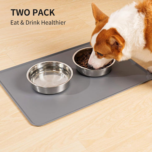 Taglory 8 Cup Stainless Steel Dog Bowls Set of 2, Anti-Slip Silicone Base, Rust Resistant, Gray