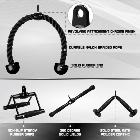 Yes4All Tricep Press Down Cable Machine Attachment Set, V-Shaped Bar & LAT Pull Down Straight Rotating Bar