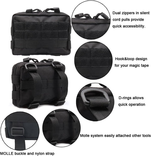 Tactical MOLLE Pouches - 2 Pack Compact Water-Resistant Utility Gadget Gear EDC Pouch