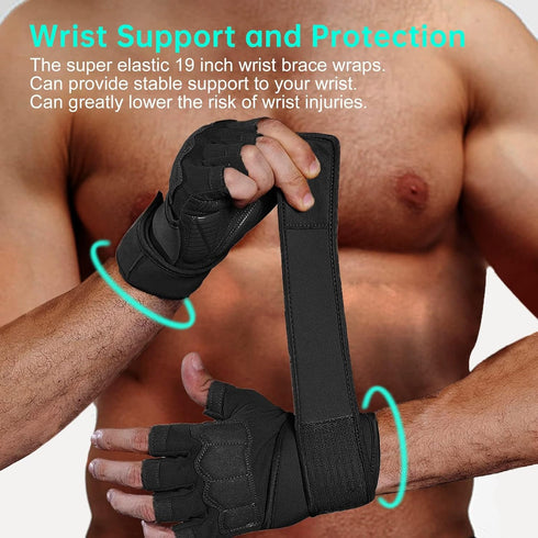 Mens Workout Gloves for Weight Lifting - Exercise Gloves for Men Women With Wrist Wrap Support, Palm Protection
