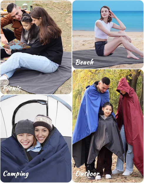 Outdoor Waterproof Camping Blanket, Hooded Fleece Windproof Blanket for Cold Weather Events