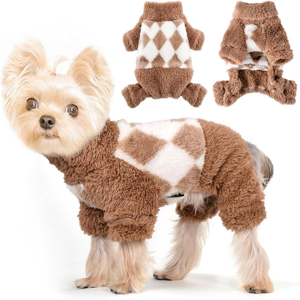 Spring Dog Pajamas, Lightweight Fleece Sweaters for Small Dogs, Chihuahua Onesie Clothing, XS, Beige