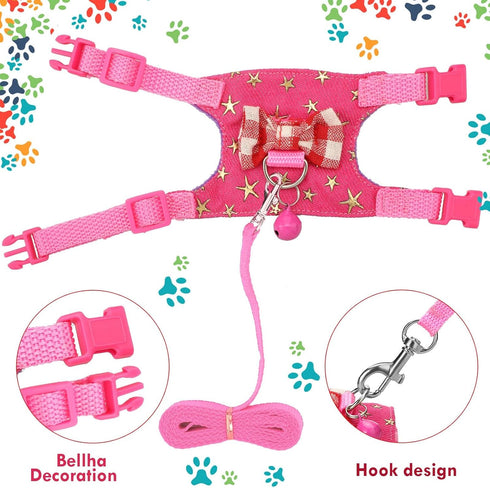 SATINIOR 2 Pieces Small Hamster Harness and Leash Set, Ferret Guinea Pig Clothes with Bowknot, Padded Vest, S, Blue,