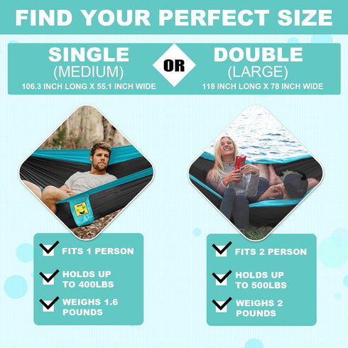SZHLUX Camping Hammock, Double & Single Portable Hammocks with 2 Tree Straps for Hiking, Backpacking, Outdoor, Beach,