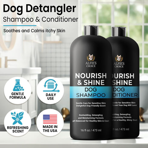 Set 16 oz ALFIE'S CHOICE Dog Shampoo and Conditioner | fl Each | Lavender & Rosemary with Biotin | for Itchy, Dry