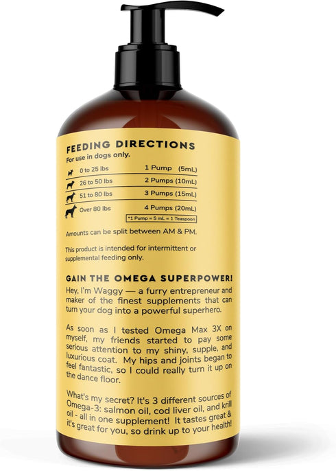 Fish Oil For Dogs - Omega 3 from Alaskan Salmon, Cod & Krill Oil - 16 oz Pet Liquid Supplement