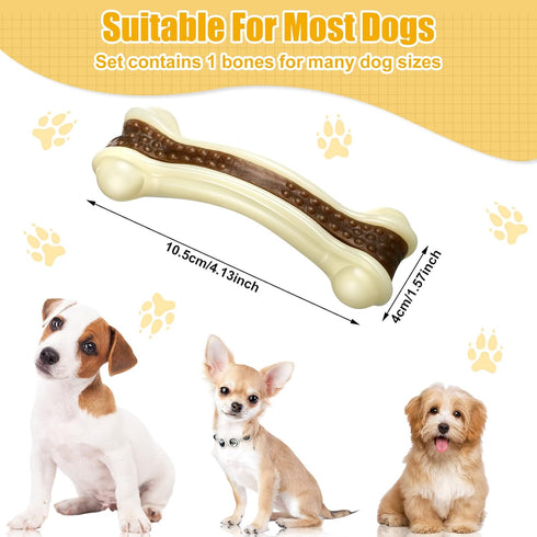 Sosation Bones Shaped Dog Toys for Aggressive Chewers, 2 Pack Dog Chew Toys Nylon Beef Flavor Dog Teething Toys for Large/Medium/Small Puppies Breeds(Small, Curved Bone)