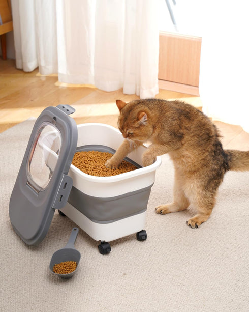 20-23Lbs Collapsible Dog Food Storage Container with Casters and Scoop, Travel Silicone Bowl - Keeps Dry Food Fresh