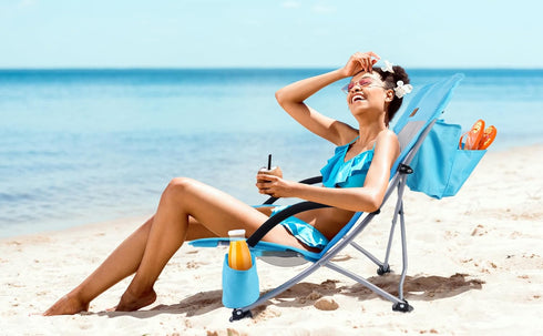 Nice C Beach Chair, Sling Sand River Chairs for Adults, Sillas De Playa, Beach Seat with Cooler High Back, Cup Holder
