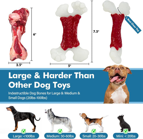 Dog Toys for Aggressive Chewers, Tough Indestructible Dog Bones with Real Bacon & Beef Flavors (Bacon)