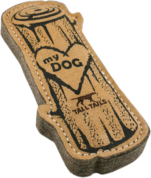 Tall Tails Dog Natural Leather Fetch Toy, Love My Dog Tree Log for Dogs