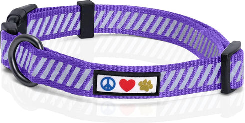 Pawtitas Reflective Dog Collar - High Visibility Adjustable Collar for Extra Small and Small Puppies, Purple XS