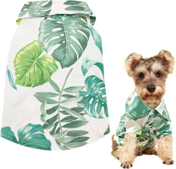 Dog Shirt Hawaiian Clothes, Leaf Printed Lapel Vest Summer Polo T-Shirt for Small Medium Dogs and Cats