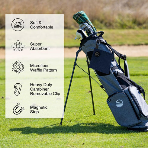 Small Magnetic Golf Towel, Microfiber Waffle Design with Clip, Industrial Strength Magnet for Golf Bags and Carts