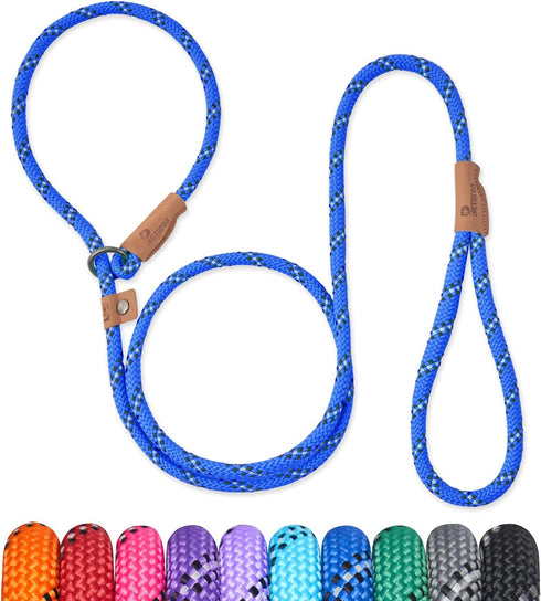 5 FT Slip Lead Dog Leash, Heavy Duty Rope for Small Medium Large Dogs, No Pull Training Lead, Blue Stripe, Medium