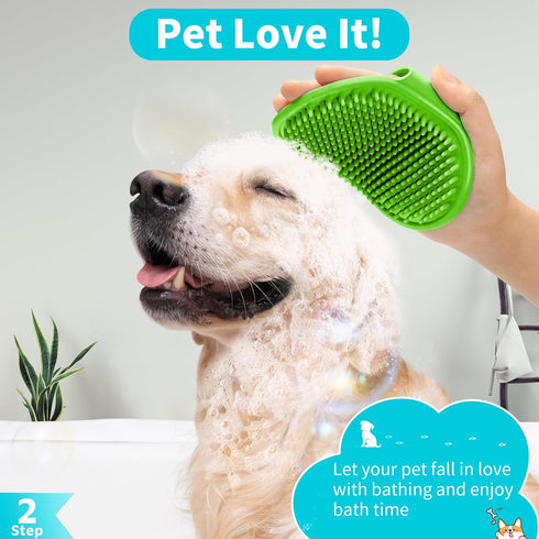 3PCS Dog Bath Brush Set, Shampoo Brush and Scrubber for Bathing with Adjustable Ring Handle for Short & Long Haired