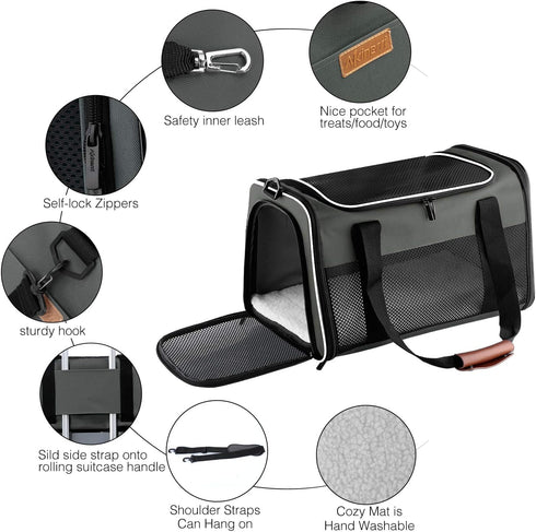 15 Lbs, Cat Carrier - Portable Foldable Dog Pet Carrier, Soft-Sided Pet Bag up to Airline Approved Travel Puppy Carrier