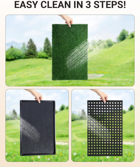 PREMJIN 34"x23" 6 Dog Grass Mat with Tray, Artificial Grass Pee Pads for Dogs Turf Toilet, Reusable Potty Pads for Dogs
