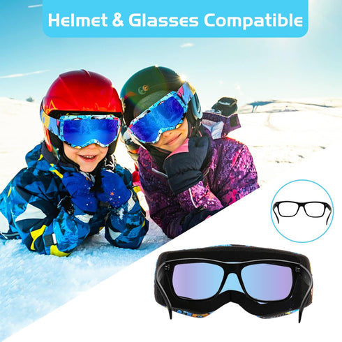 Kids Ski Goggles, OTG Anti-fog Snowboard Goggles for Boys & Girls Youth with Non-Slip Strap