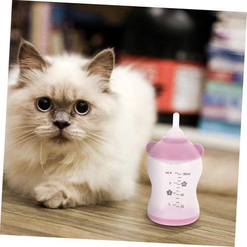Set 2.7Oz POPETPOP Pet Nursing Bottle with Measurement Scale Soft Silicone Nipples and Cleaning Brush for Puppy Kitten