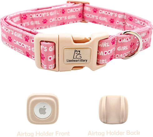 Lionheart glory Airtag Dog Collar Valentine's Day Collar for Large Dogs, Pink Dog Collars with Airtag Hloder Spring Dog Collar Heavy-Duty Pet Collar Adjustable