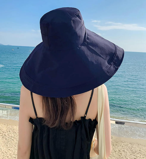Super Wide Brim Cotton Floppy Sun Hat for Women, Packable Reversible UV Protection for Summer Beach Travel