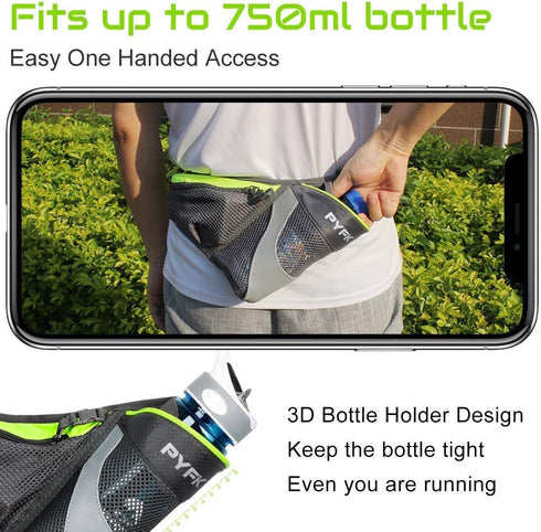 PYFK Running Belt Hydration Waist Pack, Water Bottle Holder for Men Women, Reflective Fanny Bag