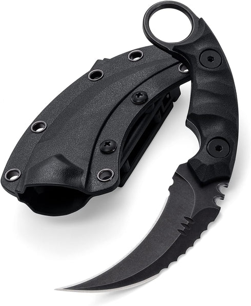 Fixed Blade Knife, D2 Steel Blade G10 Handle, Tactical EDC Knife Double edged sharp Claw Knife, Utility Knife for Outdoor Survival Hiking Camping with Kydex Sheath OK1212 (Black/Black) by OOULORE