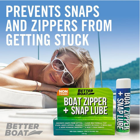 Zipper Wax Zip Lube - Marine Grade Zipper Lubricant Stick and Tool for Boat Canvas, Bimini Snaps, Metal Zippers