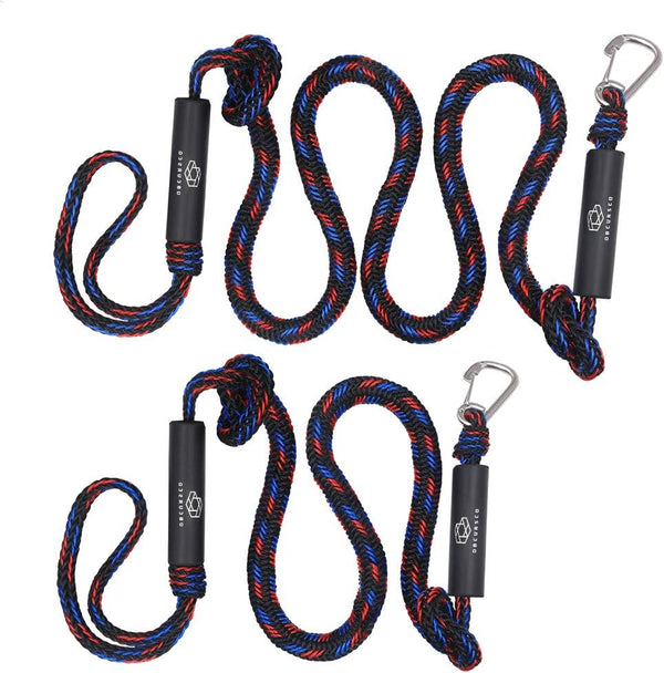 Obcursco Bungee Dock Lines for Boat, Docking Rope with Stainless Steel Clips, Sets of Two (4ft & 6ft)