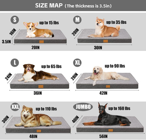 Patas Lague Orthopedic XXL Dog Bed, 48''X30'', Egg Crate Foam, Waterproof Removable Washable Cover, Big Large Dog Bed,