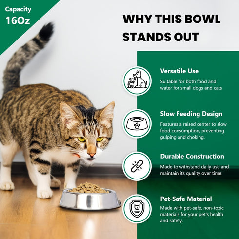 ICONIC PET 16 oz/2 Cup Stainless Steel Non Skid Pet Food/Water Bowl - Noise Free, Ant Resistant Dog/Cat Feeding Bowl