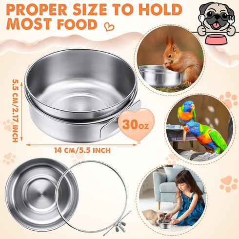 4 Packs Stainless Steel Bird Feeding Dish Cups, 30 oz Bird Feeder for Parrots, Water Food Bowl, Clamp Accessories
