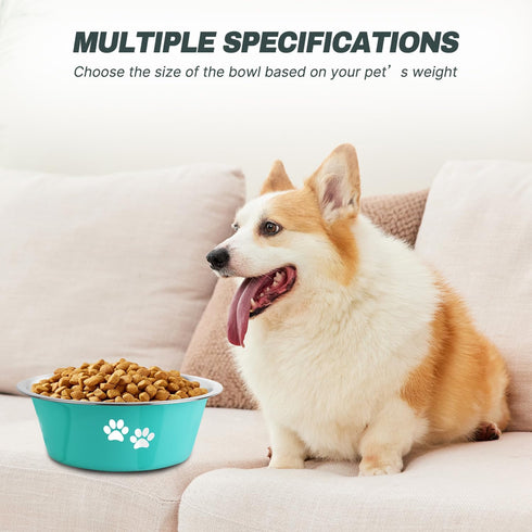 Stainless Steel Dog Bowls, Nonslip Rubber Bottom No Spill Proof for Large Medium Small Breed Dogs (Green, 6.6 Cups/53
