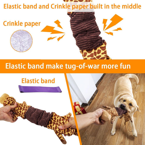 Squeaky Dog Toys for Boredom, No Stuffing Tug-of-War Toy with Crinkle Paper, Interactive Elastic Puppy Toys for All
