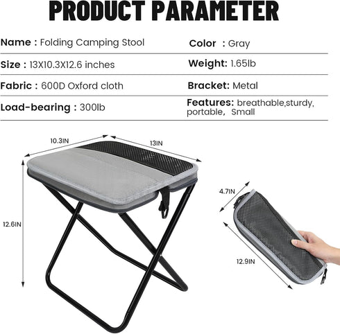 300 LBS Camping StoolPortable Foldable Shoulder Bag Stool Adult Collapsible Chairs for Fishing Outdoor Hiking Load