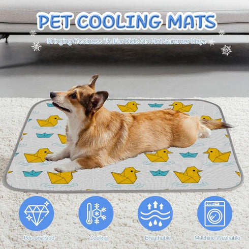 imiBBWQu Sailboat Summer 27" 22" Dog Cooling Mat Paper Duck Yellow Blue Pet Cooling Mat Replacement Cover Washable