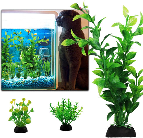 Fish Tank Accessories, 10pcs Green Plastic Plants for Aquarium Decor and Fish Tank Decorations