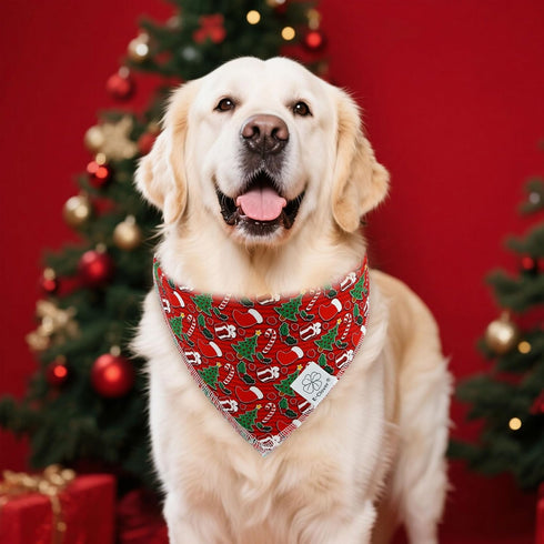 Set E-Clover Christmas Dog Bandanas & Matching Scrunchie Green Red Dog Scarf Bibs Pet Bandana with Bow Tie for Medium