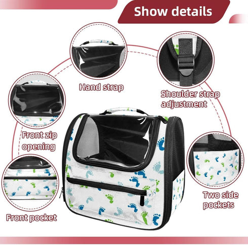 (3) Baby Footprints Pattern Green Blue Cat Carriers Dog Carrier Pet Carrier with Locking Safety Zippers for Cats