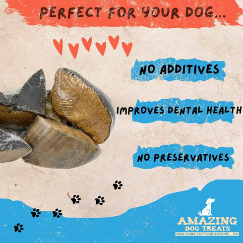 Amazing Dog Treats Peanut Butter Stuffed Cow Hooves - 5 Count Filled Cow Hooves for Dogs - Peanut Butter Filled Bones