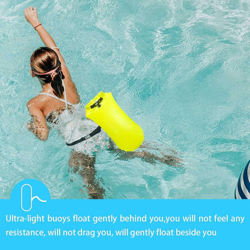YW 2 Pack 20L Waterproof Dry Bags, Swim Buoy Float Swimming Marine Safety Inflatable Bubble Bag with Waist Belt