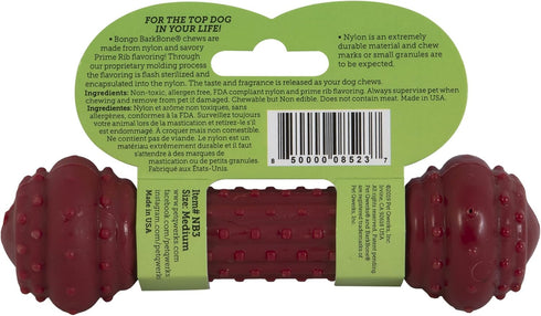 Pet Qwerks Bongo BarkBone, Nylon Dog Bone for Aggressive Chewers, Prime Rib Flavor, Medium