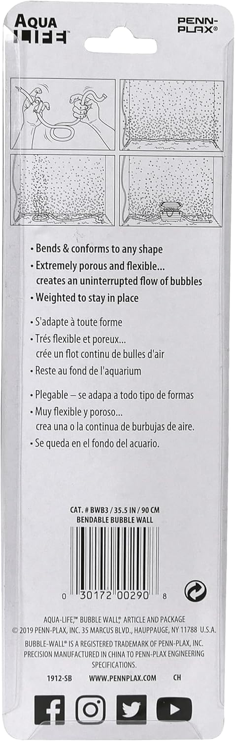 Penn-Plax Aqua Life Bendable Aquarium Bubble Wall – Flexible Air Diffuser and Bubbler for Fish Tanks – 35.5” Length