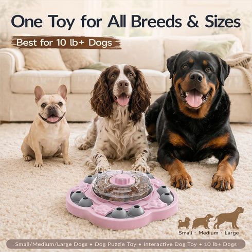 3 KADTC Dog Puzzle Toy, Levels of Step-by-Step Challenge, Spin-to-Release Treat Dispenser, Slow Feeder & Mental